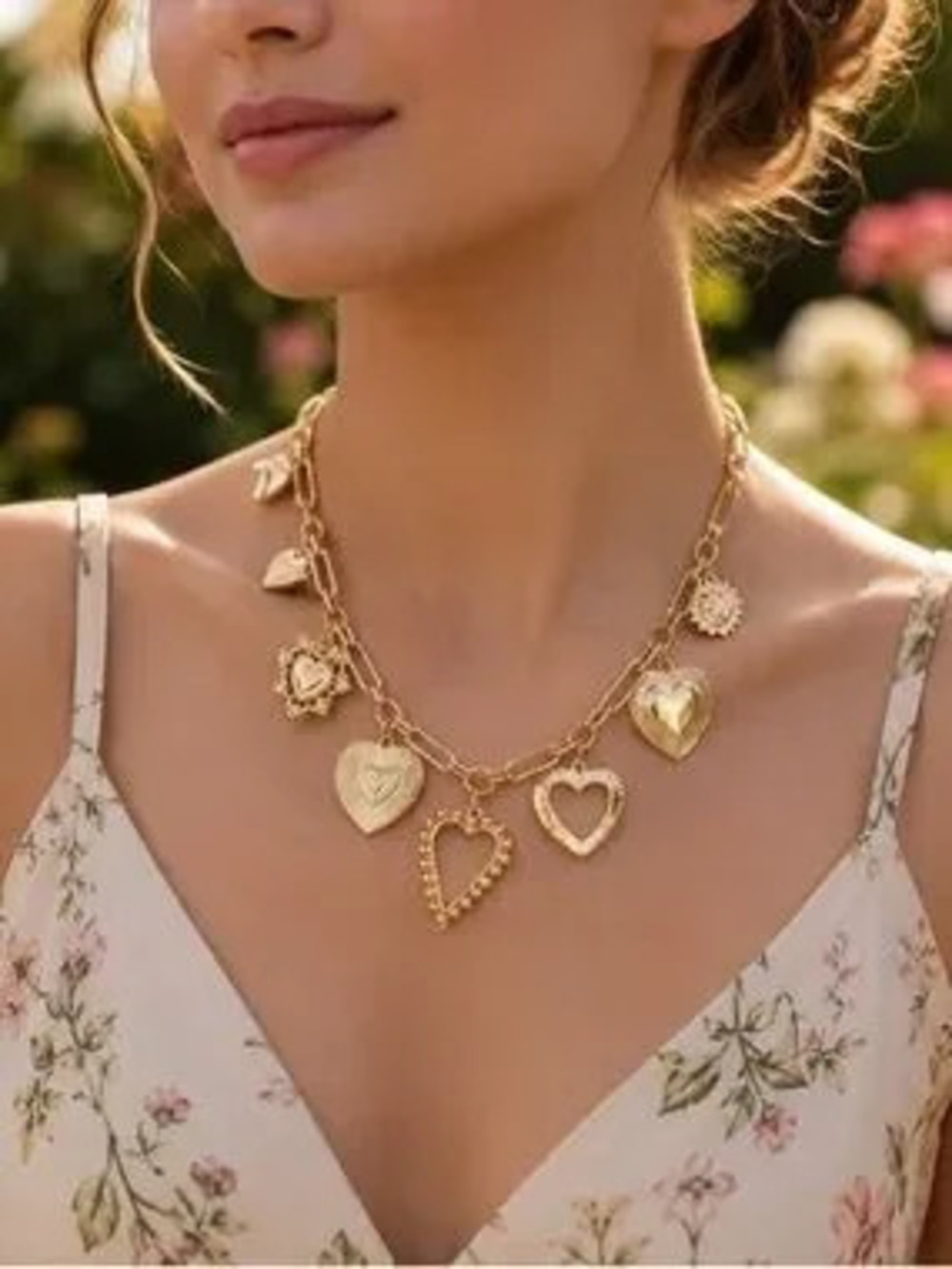 Anthropologie Gold Heart Charm Link Necklace